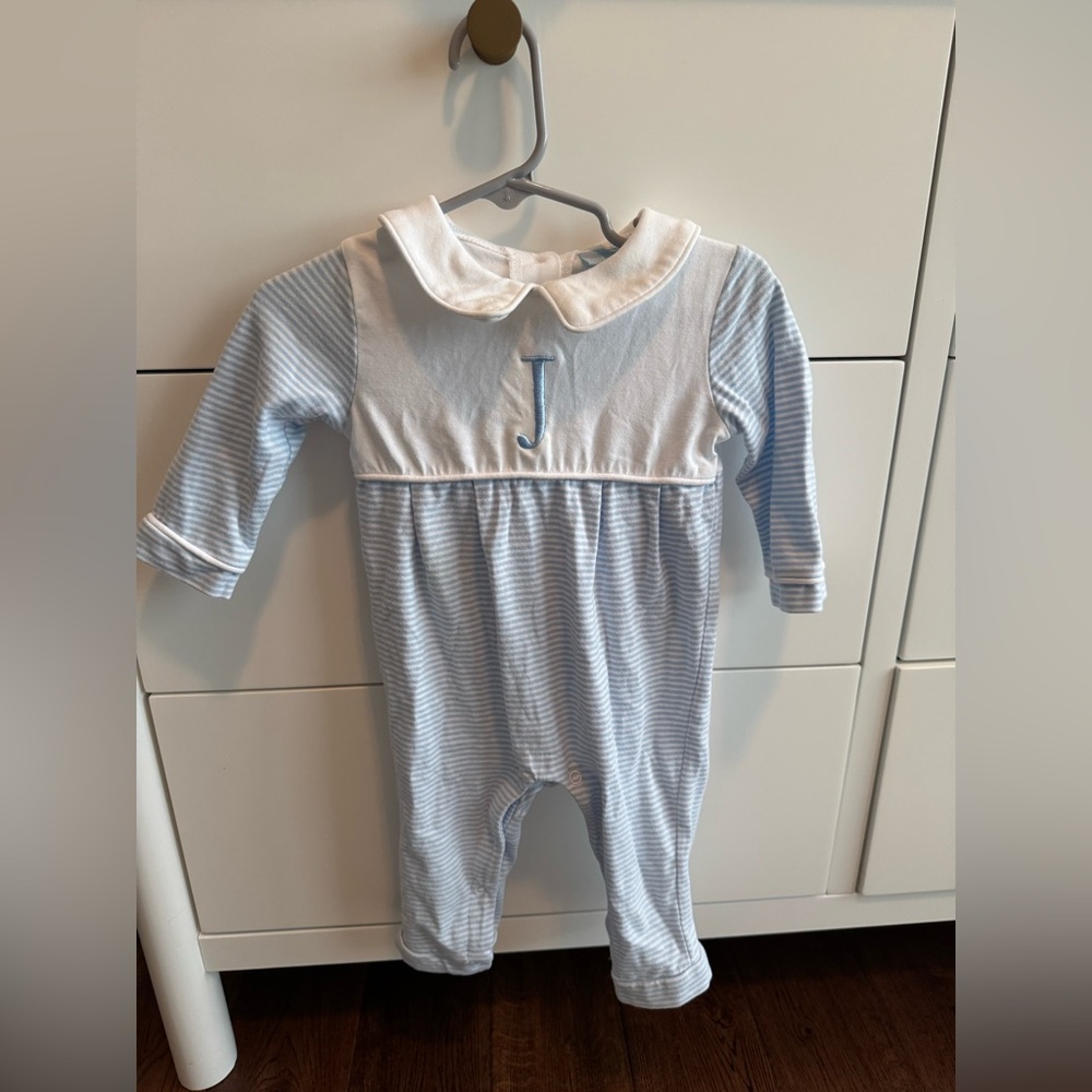 “J” embroidered romper